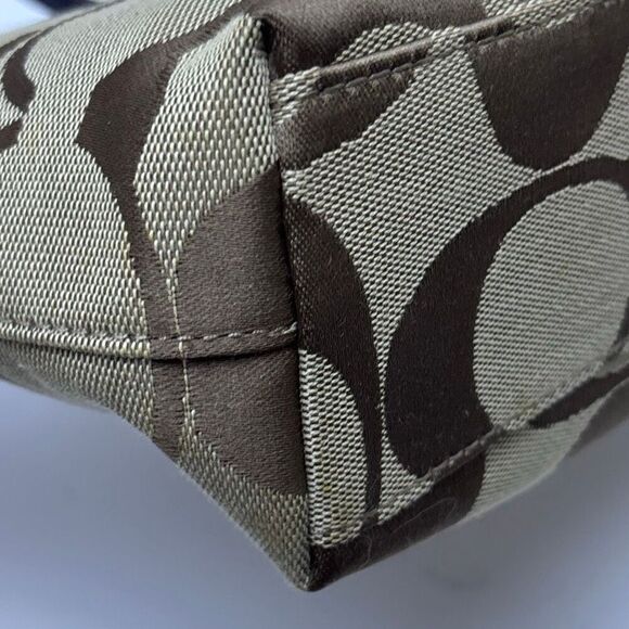 Y2K COACH SIGNATURE C STRIPE TOP HANDLE TOTE F48798 BRASS/KHAKI/PURPLE PURSE BAG - Picture 11 of 12